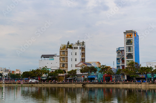 Riverside stilt houses in the Mekong Delta