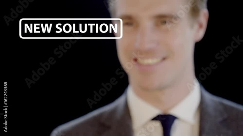 Businessman hand press a virtual Button.