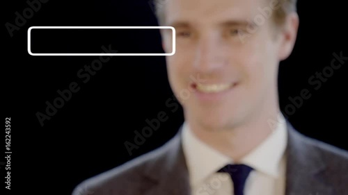 Businessman hand press a virtual Button. A Placeholder for your own Text