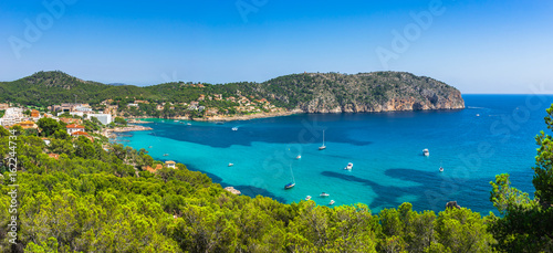 Panorama view of the beautiful seaside bay of Camp de Mar, Majorca island Spain © vulcanus