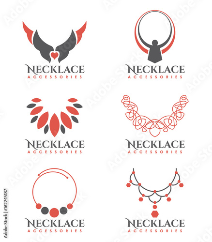 Orang and gray Necklace logo vector art set design