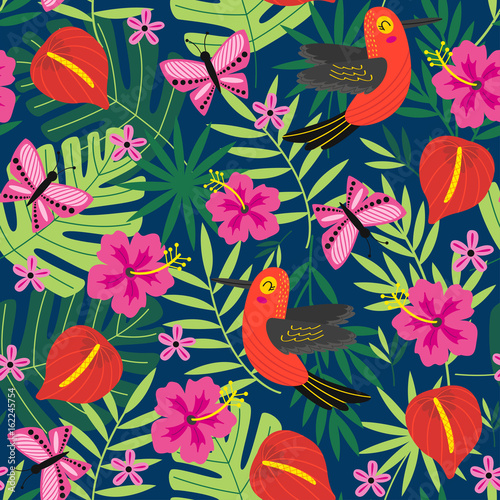 seamless pattern with tropical nature - vector illustration, eps 