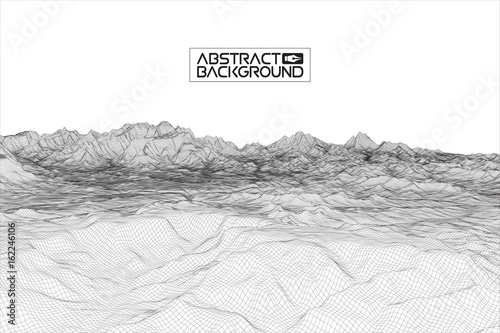 Abstract vector wireframe landscape background. Cyberspace grid. 3d technology wireframe vector illustration. Digital wireframe landscape for presentations .
