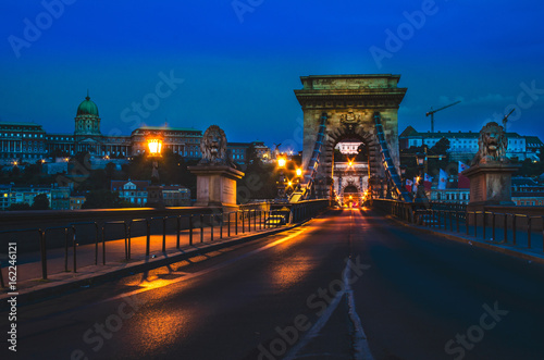 Chain bridge in Budapest on sunrise