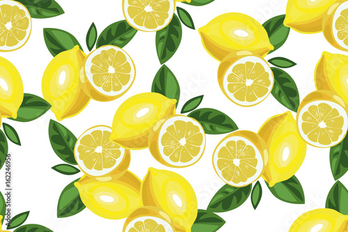 Nice lemon background. Vector hand drawn seamless pattern on white