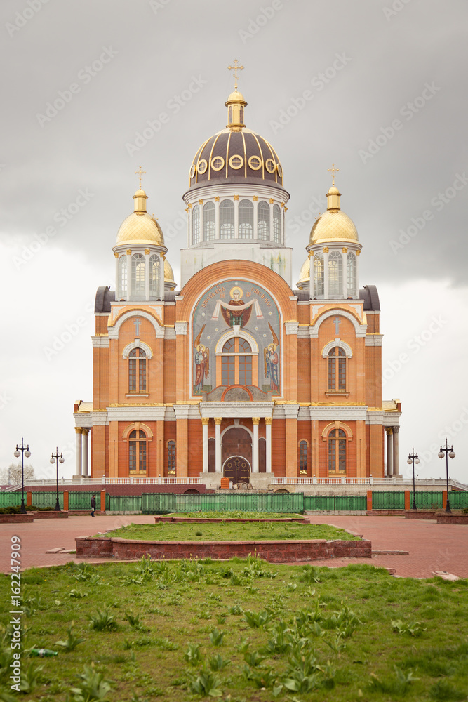 Orthodox cathedral in Moscow. Culture building in Russia