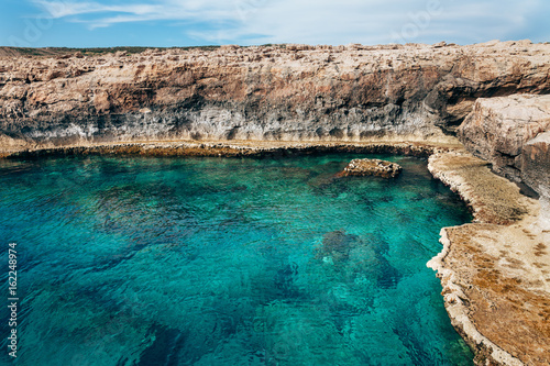Turquoise mediterranean sea coast on Greco cape on Cyprus