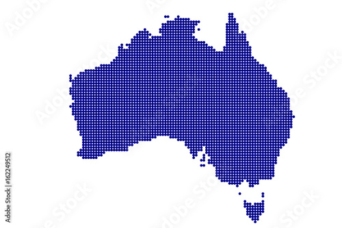 Australia map in blue dot shape on white background