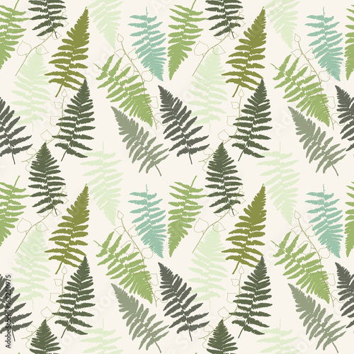 Floral vector seamless pattern with hand drawn wild fern leaves.