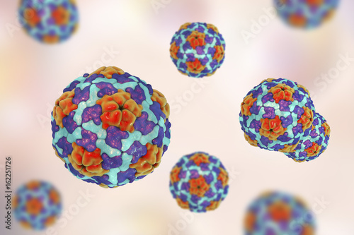 Heptitis A viruses on colorful background, 3D illustration