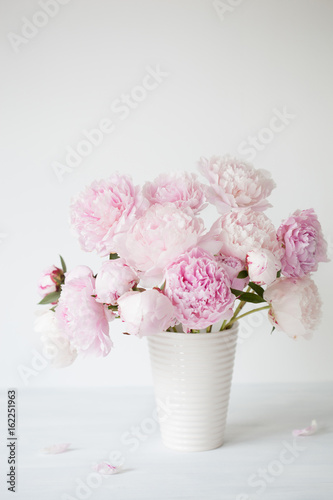 beautiful pink peony flowers bouquet in vase