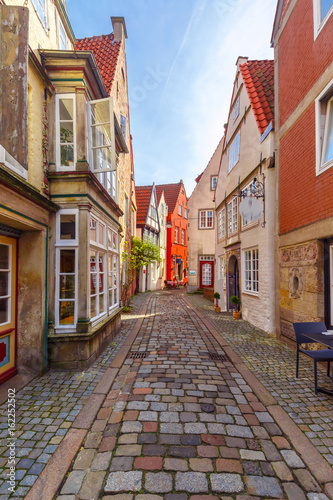 Medieval Bremen street Schnoor with half-timbered houses in the centre of the Hanseatic City of Bremen, Germany