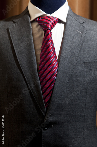 grey shirt red tie