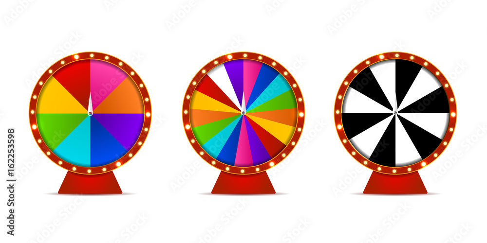 Fototapeta premium Vector set of isolated realistic fortune roulette wheels on the white background. Concept of casino, spin, lottery and winning.