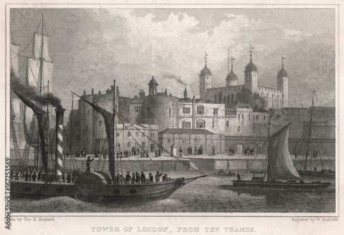 Photography Tower of London and River Thames. Date: 1830