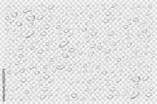 Vector set of realistic isolated water droplets on the transparent background. photo