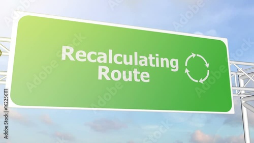 Recalculating Route airport road sign