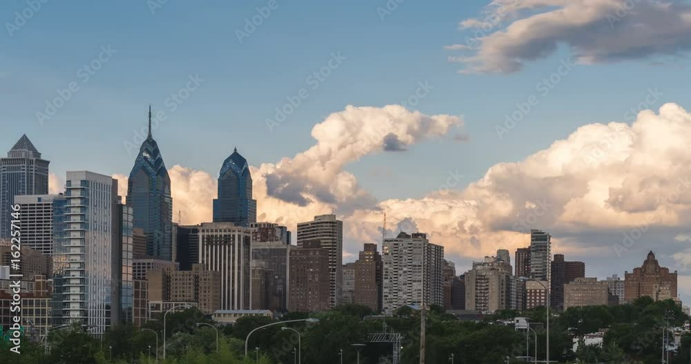 Time lapse of the the Philadelphia city skyline at sunset