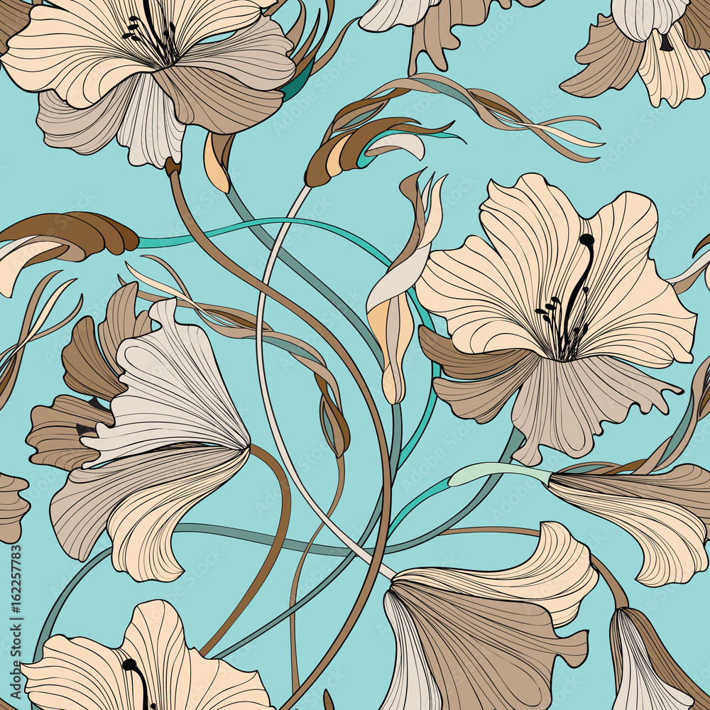 Obraz premium Floral seamless pattern. Flower bloom bouquet background. Ornamental garden