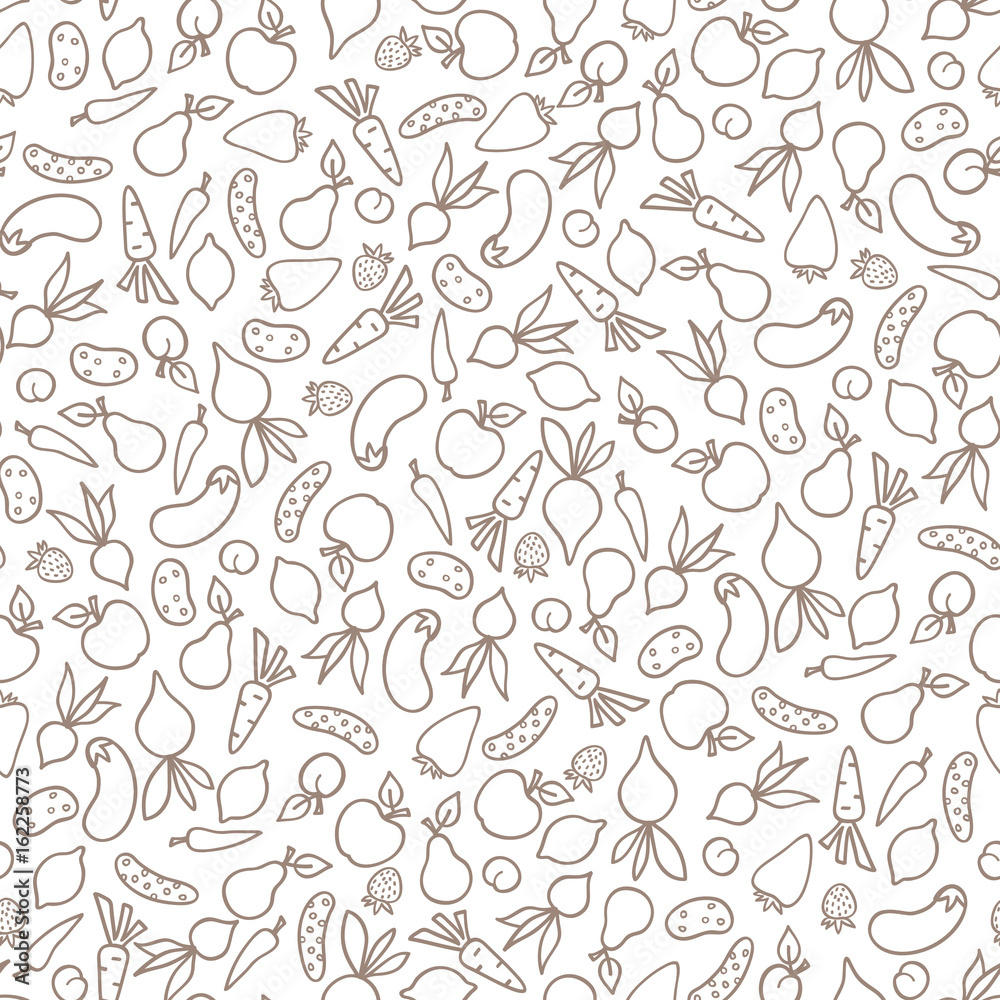 Vegetable icon seamless pattern. Healthy food ingredient doddle line  background Stock Illustration