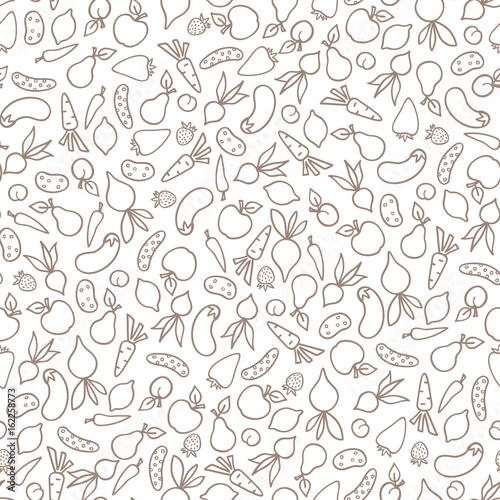 Vegetable icon seamless pattern. Healthy food ingredient doddle line background