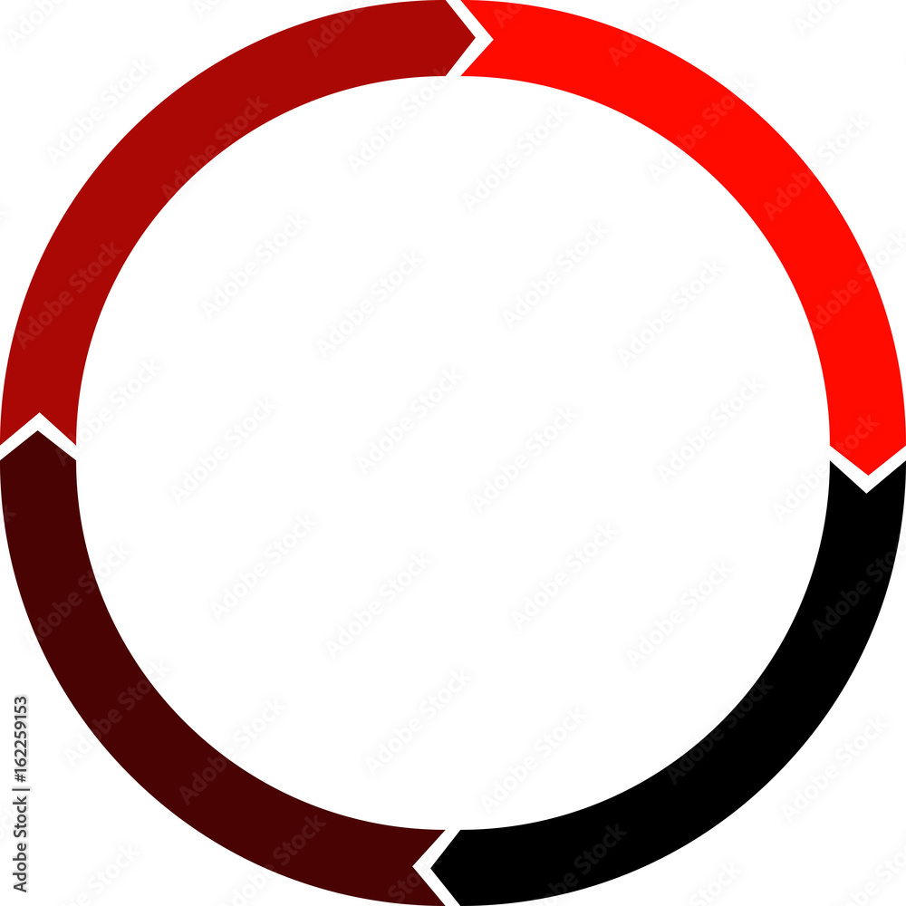 Four arrows are following each the other in a clockwise circle. The first is black; the others go on with dark, medium and light red Four arrows are following each the other in a clockwise circle. The first is black; the others go on with dark, medium and light red