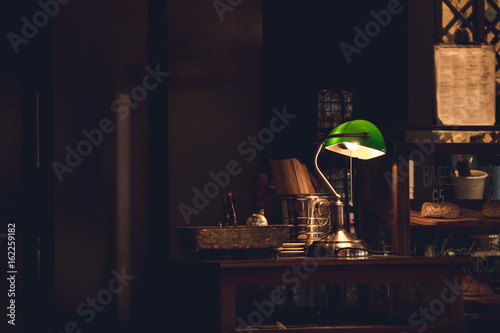 vintage green lamp decorative,luxury interior light bulb decoration,classic object decor,vintage tone © nomadnes