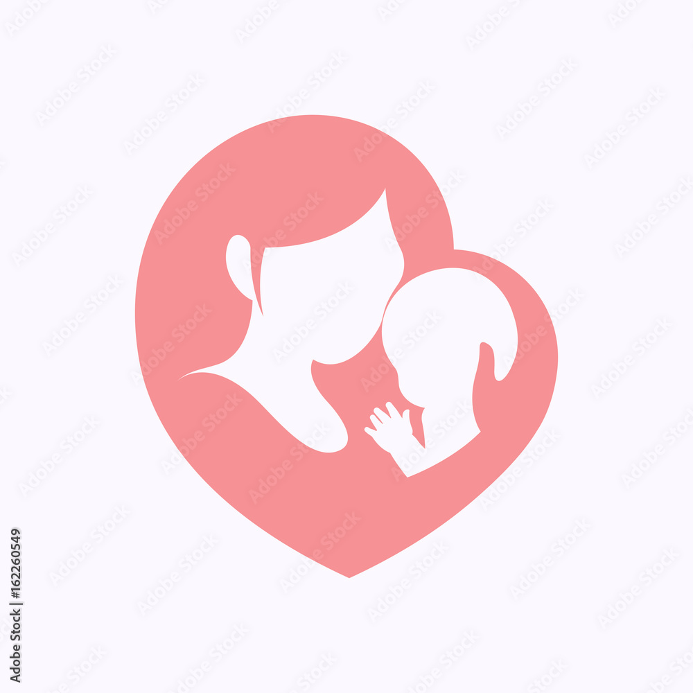 Mother holding her little baby in heart shaped silhouette Mother holding her little baby in heart shaped silhouette