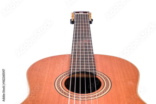 Acoustic guitar strings, close up. isolated on white background.