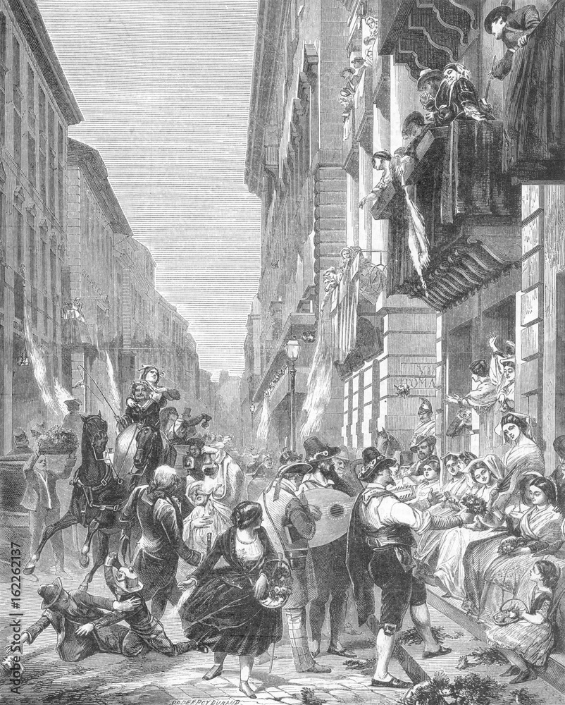 Carnival in a street in Rome  Italy. Date: 1860