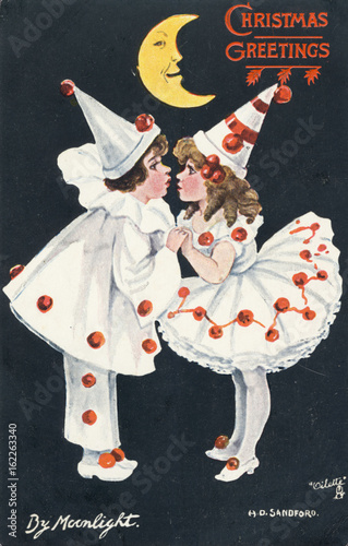 Принти на полотні Children in fancy dress at Christmas: pierrot costumes