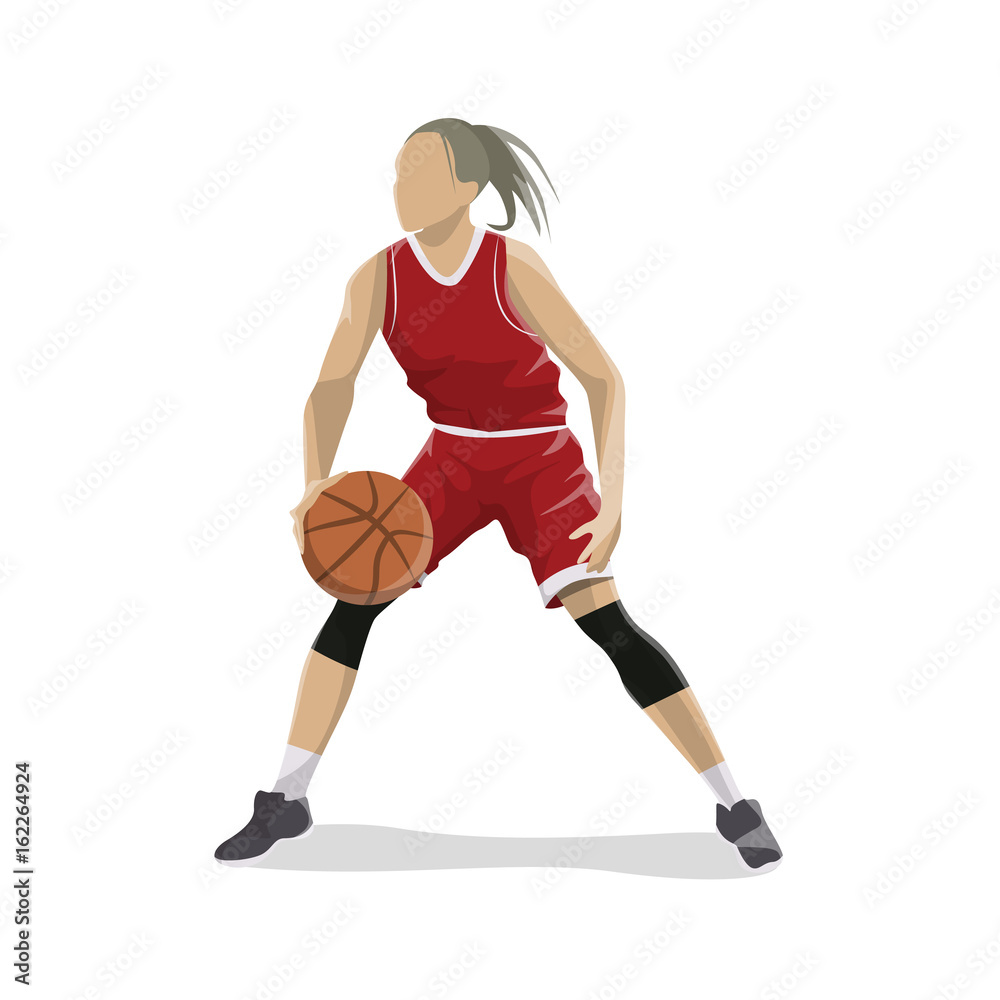 Woman plays basketball.