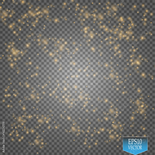 Transparent glow light effect. Star burst with sparkles. Gold glitter