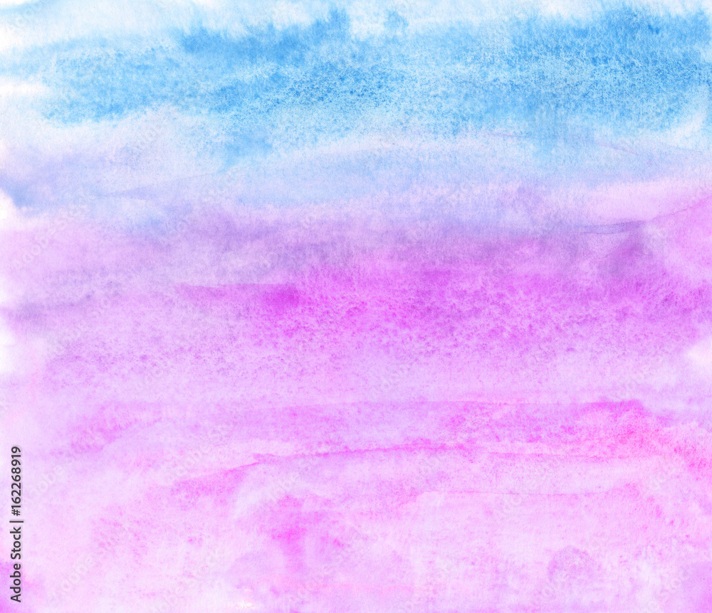 Watercolor background in blue and pink colors
