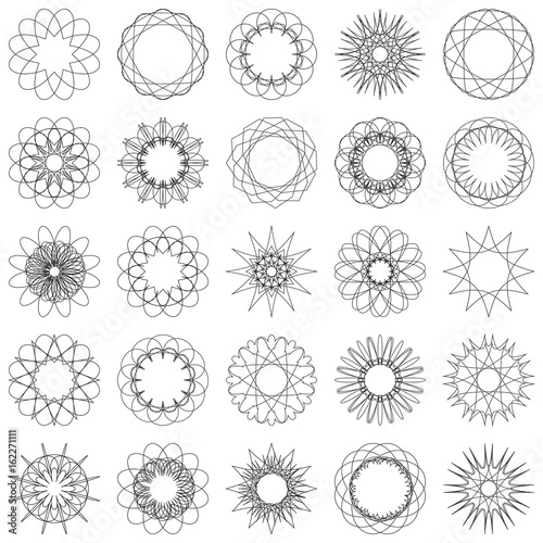 Linear circular ornament. Vector geometric pattern in Oriental (Arabic) style. Vector set of frames for vouchers, diplomas and certificates