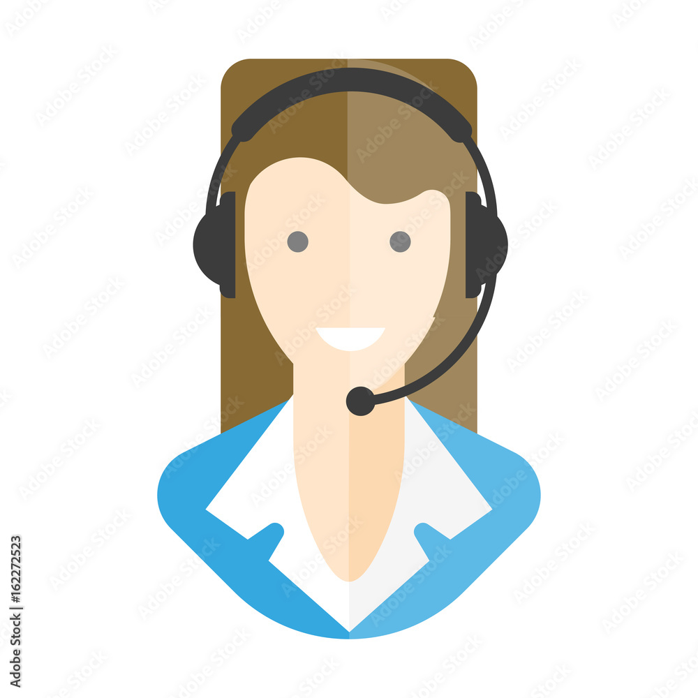 Woman-operator in headphones with microphone isolated portrait Woman-operator in headphones with microphone isolated portrait