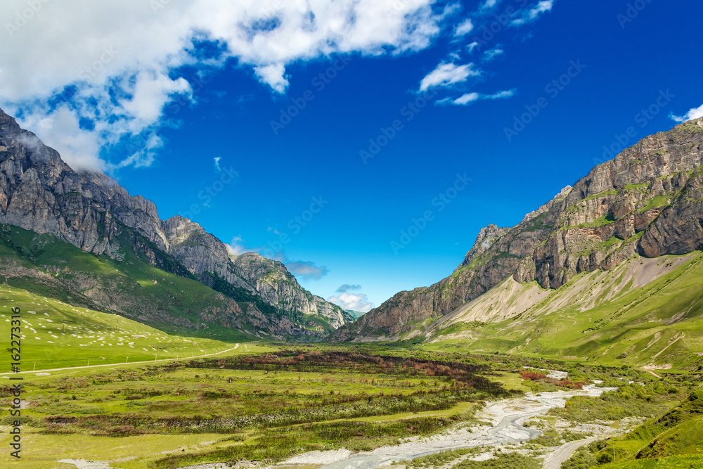 Picturesque landscape with Russian Caucasus mountains