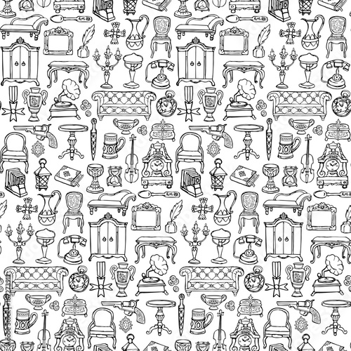 Antiques Doodle Seamless Pattern