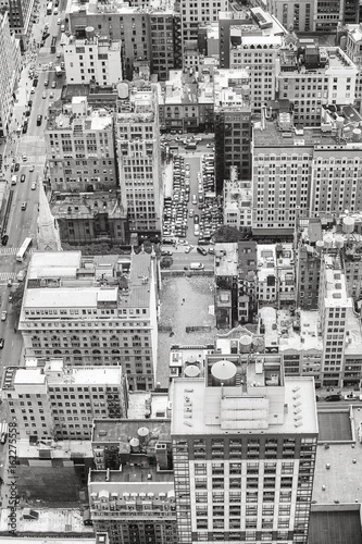 Black and white aerial picture of Manhattan  New York  USA.