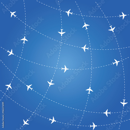airplane routes on blue background illustration
