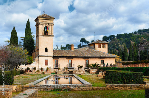 Alhambra gardens view at winter, Granada, Spain