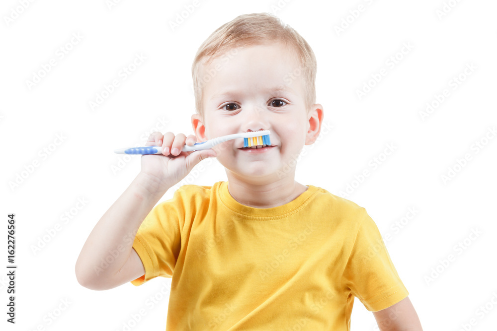 Pretty kid with mustache child toothbrush isolated on white background Pretty kid with mustache child toothbrush isolated on white background