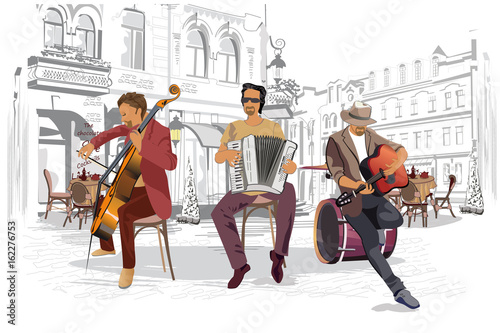 Series of the streets with musicians in the old city.  photo