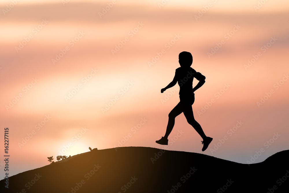 silhouette runner women exercise during morning time landscape background
