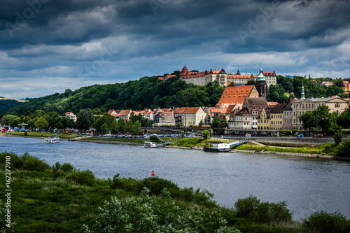 Pirna city over the Elbe river in Saxon Switzerland, Germany