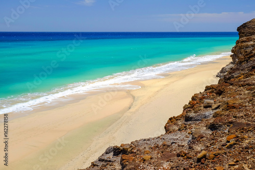 Beach with amazing water colors on Fuerteventura  Spain.