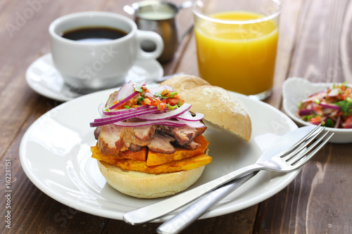 pan con chicharron, peruvian pork sandwich