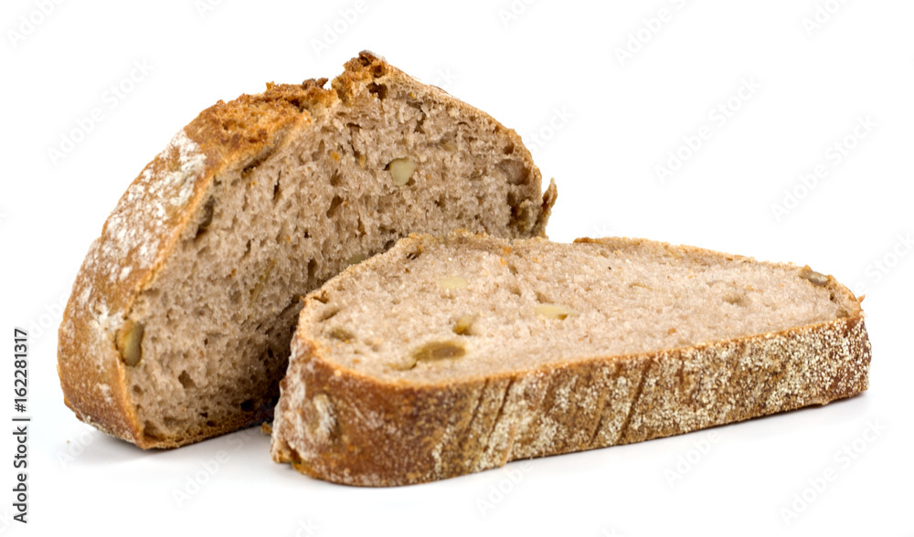 Bread with walnuts on a white background Bread with walnuts on a white background