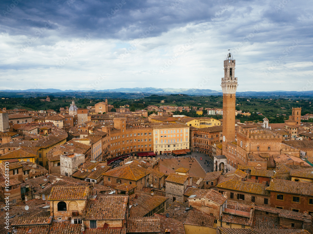 Panoramic view Piazza del Campo square in Siena, Italy