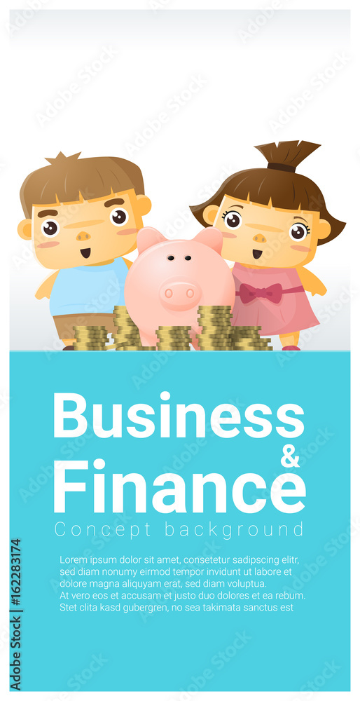Business and Finance concept background with children saving money , vector , illustration Business and Finance concept background with children saving money , vector , illustration